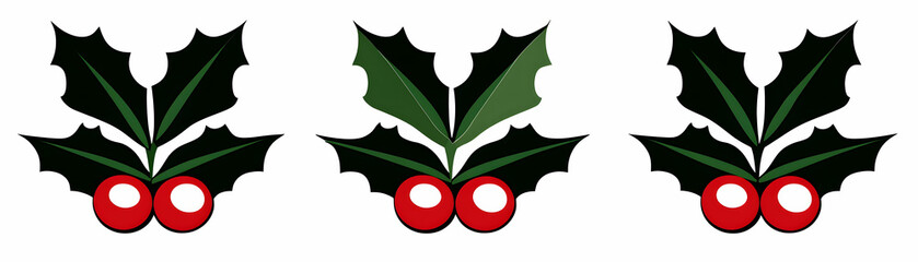 Holly Berries & Leaves, Festive Winter Design, Illustrative Holiday Plants with Red Berries and Green Leaves, Perfect for Seasonal Decorations and Celebrations.