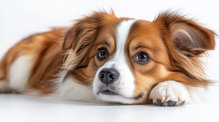 Calm Dog Relaxing on White Surface