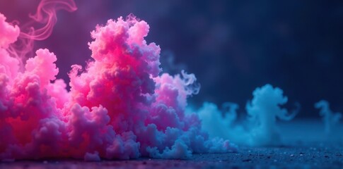 Fototapeta premium Pink & blue smoke raven, ethereal glow, dark backdrop, bird, enigma, dark