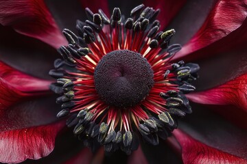 Detailed view of a flowering black knight pincushion plant