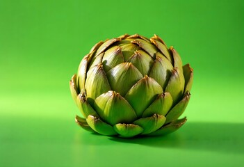 Obraz premium Green Artichoke Vegetable Closeup Vibrant Green Background Simple Style