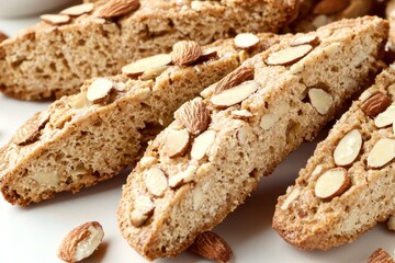 Delicious almond biscotti, ideal for dipping in coffee or tea, showcasing a crunchy texture,