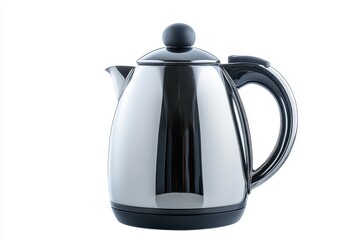 Electric kettle for hot drinks Auto shut off feature New stainless steel kitchenware Isolated background