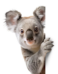 Obraz premium Koala peeking around corner isolated on transparent background
