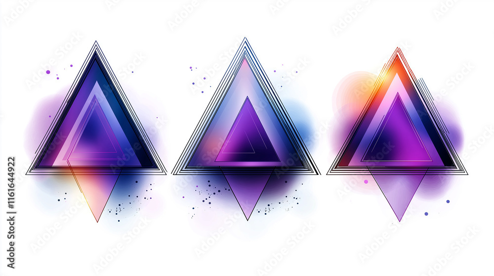 Aufkleber Glowing neon triangles creating colorful abstract background