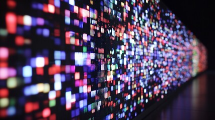 Obraz premium Abstract colorful LED light wall, digital data visualization.