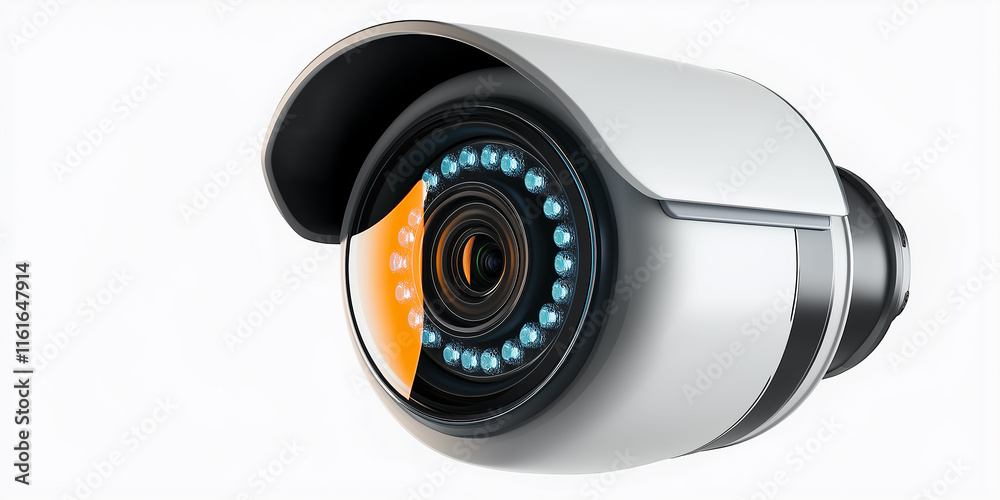 Fototapete modern security camera monitoring with infrared illumination on white background