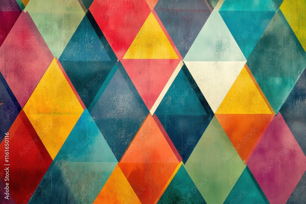 Fototapete vibrant mosaic inspired pattern of colorful triangles in various shades and textures. generative ai