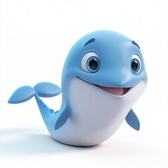 Obraz premium Adorable 3D Cartoon Whale: Happy Blue Ocean Creature