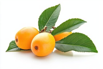 loquat fruit and leaf on white background