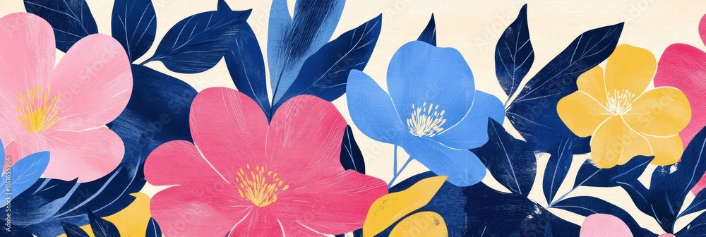 Aufkleber bright floral patterns showcase vibrant colors and playful designs in retro risograph style. generat