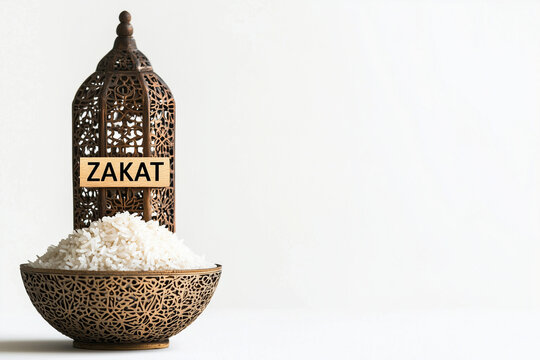 bowl of rice with written zakat for Ramadan 