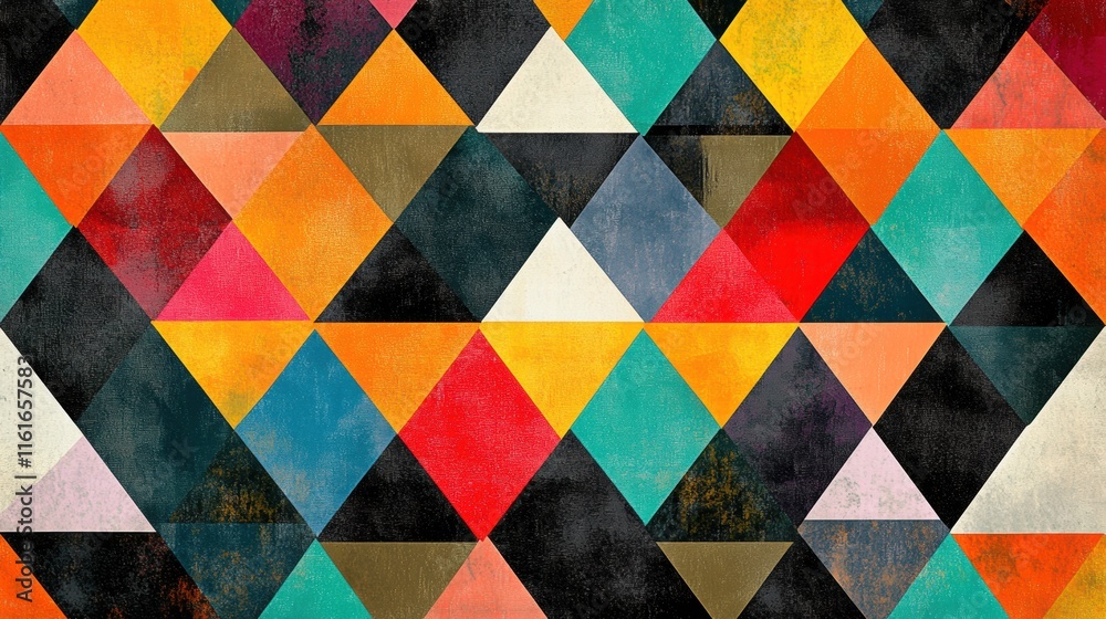 Fototapete mosaic inspired pattern featuring vibrant triangles in various colors arranged in an artistic design