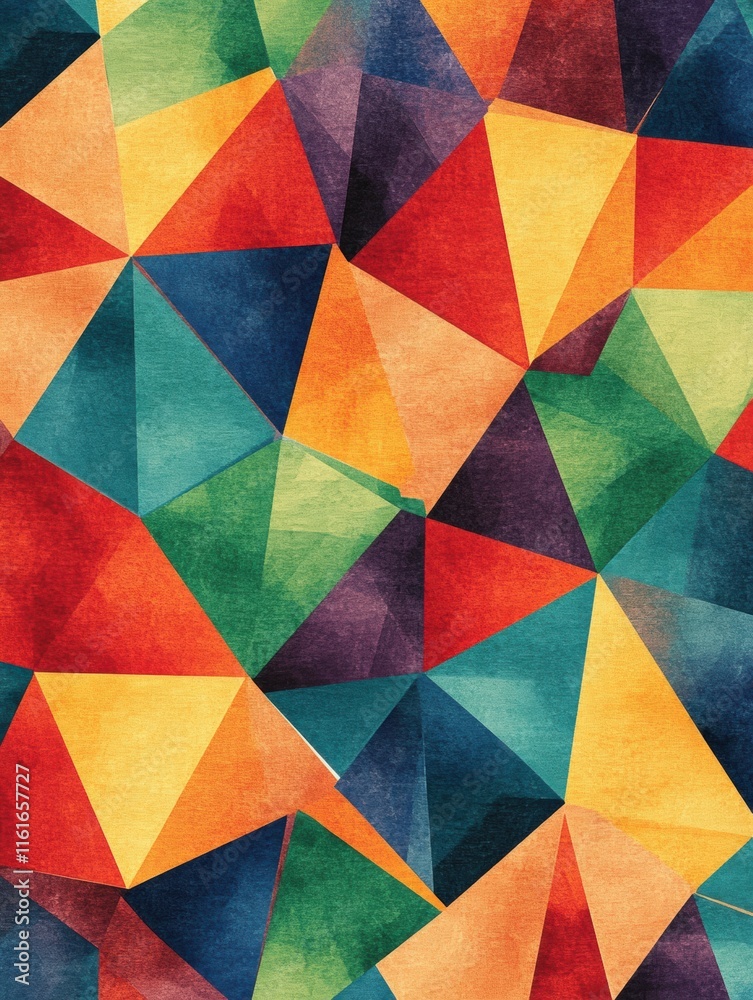 Fototapete Vibrant mosaic inspired pattern of colorful triangles creating an engaging abstract design. Generative AI