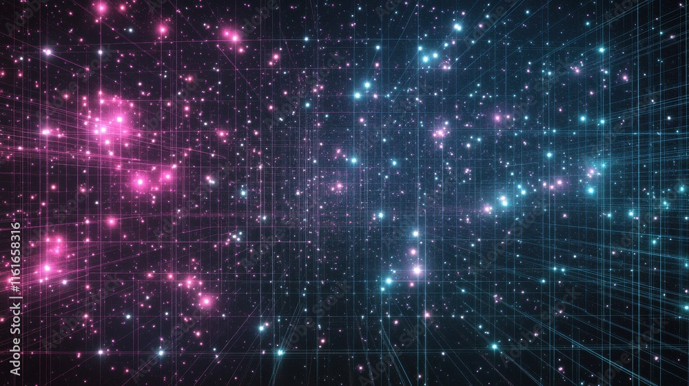 Leinwandbilder Retro 1990s grid pattern with vibrant colors and a cosmic theme creating a nostalgic digital atmosphere. Generative AI