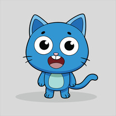 Playful Blue Cat Cartoon Vector Illustration - Cute Animal Design
