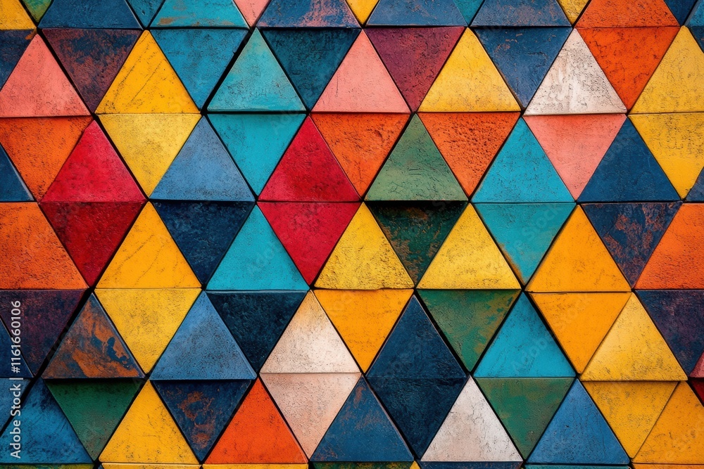 Poster Mosaic inspired pattern of colorful triangles creating a vibrant wall art display. Generative AI
