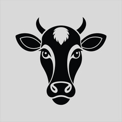Simple Cow Head Silhouette Vector Logo Illustration - Farm Animal Design