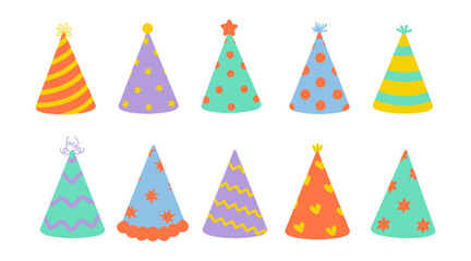 Colorful party hats for festive celebrations and gatherings