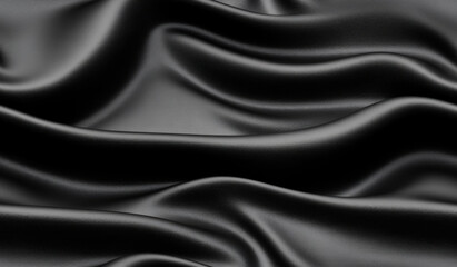Obraz premium Smooth black leather texture with elegant folds and curves, showcasing luxurious appearance and rich depth. Perfect for fashion, upholstery, and design projects