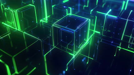 Abstract Digital Technology Background with Glowing Green Connections and Light Points