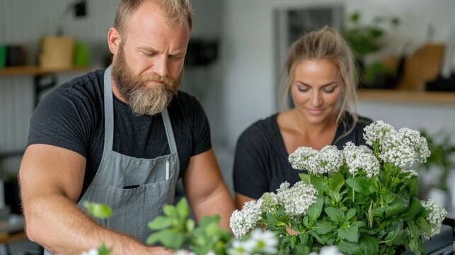 Unified effort - married pair engaging in house chores, showcasing balance, cooperation, unity of a husband and wife, embracing shared responsibility, simplicity of collaborative domestic routines.