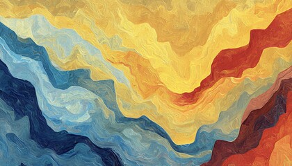 Fototapeta premium Abstract grainy background with flowing yellow, blue, and red hues for artistic designs.