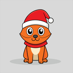 Adorable Cat with Santa Hat Cartoon Vector Illustration - Festive Holiday Design