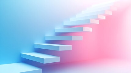 Obraz premium Abstract gradient blue and pink floating white stairs