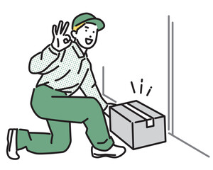 シンプル　イラスト　OKマークを出す笑顔の配達員の男性