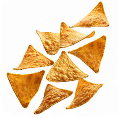 Tortilla chips isolated on white background. Snack made from corn tortilla