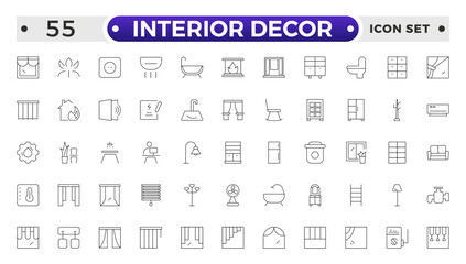 Home interior and furniture elements - thin line web icon set. Outline icons of kitchen, living room, bedroom and office collection. Simple vector illustration.