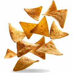 Tortilla chips isolated on white background. Snack made from corn tortilla