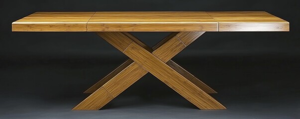 Obraz premium Bamboo dining table versatility, presented on a solid black background that enhances its warm tones and invites conversation during family gatherings.