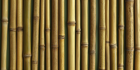 Fototapeta premium Bamboo strength analysis reveals why bamboo is sought after for construction and crafts. Lush green background accentuates bamboo's natural charm.