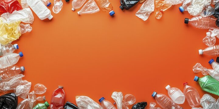 Educational workshops on reducing plastic use, bold orange background showcasing urgency for change
