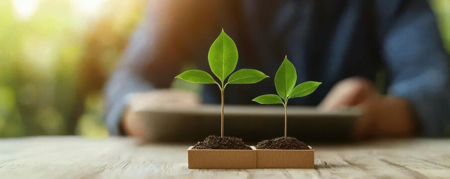 Investor reviewing market data for green electricity companies, with a strong focus on eco-friendly power generation and energy sustainability