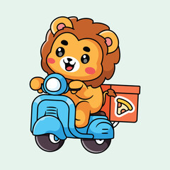 a lion is delivering pizza using a scooter