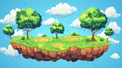 Cartoon Floating Island with Trees and Grass