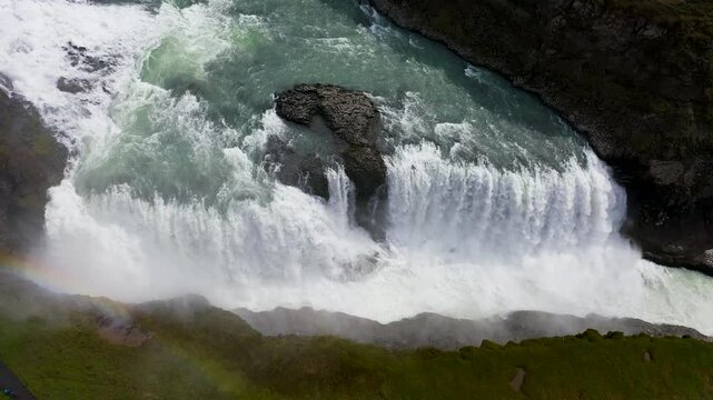 Aerial view of the amazing Gullfoss waterfall and Hvit&aacute; River Canyon in the southwest of Iceland.