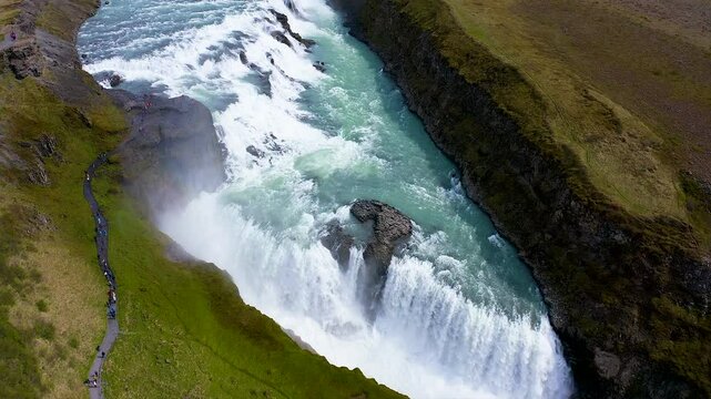 Aerial view of the amazing Gullfoss waterfall and Hvit&aacute; River Canyon in the southwest of Iceland.