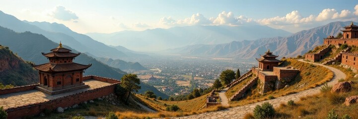 Panoramic view of Nalanda's monastic complex, expansive landscape of historical remains, historical, sacred, site