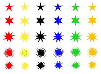 Colourful star collection isolated on white background. Vector illustration