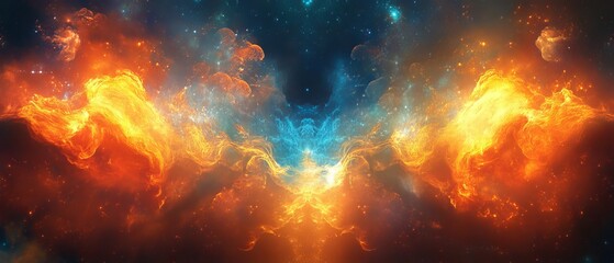 solar nexus dissolves into radiant cosmic digital visuals., Generative AI