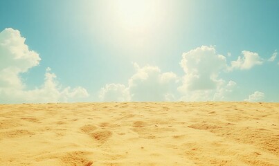 Fototapeta premium Sunny desert landscape with blue sky and sand dunes.