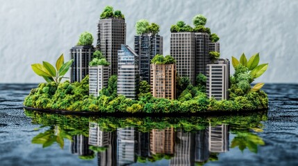 Sustainable urban development model eco city 3d design contemporary environment aerial view