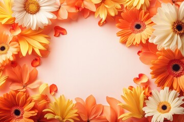 Obraz premium Vibrant Floral Frame with Red and Orange Flowers Perfect for Valentine's Day Celebrations, Invitations, or Romantic Occasions