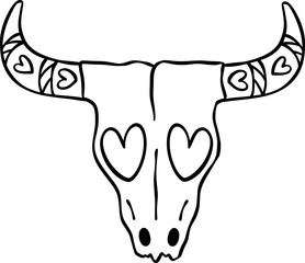 Groovy Retro Western Valentine Skull Bull Coloring Image