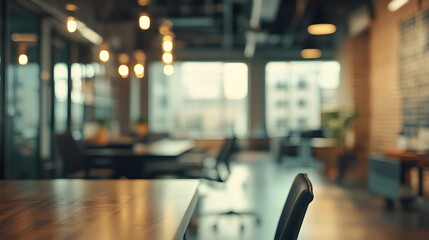 Blur of modern conference room with modern work desk and comfortable chairs Prepare for a business meeting