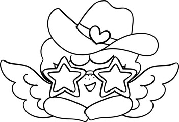 Groovy Retro Western Valentine Cowboy Cupid Coloring Image